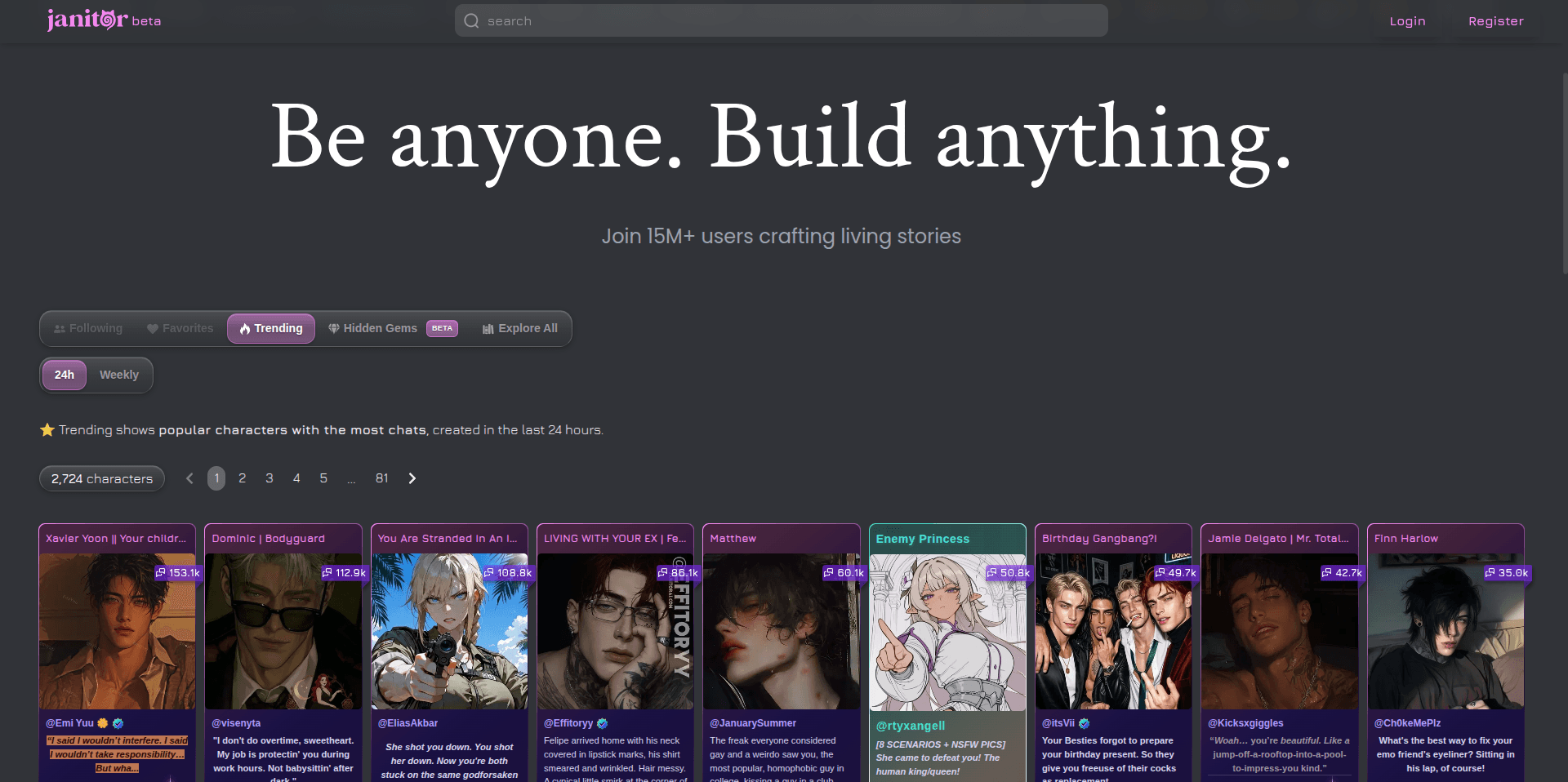 Janitor AI character library