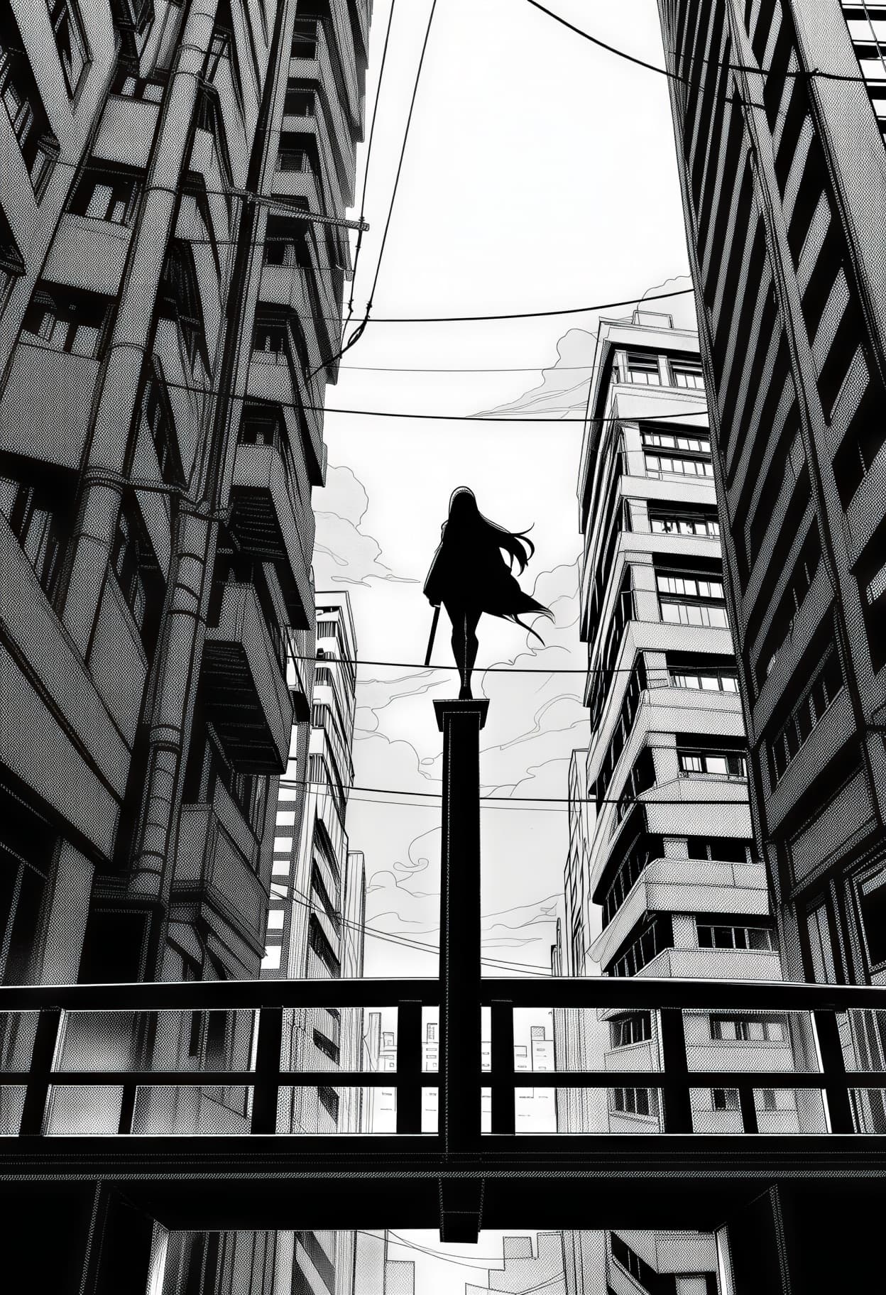 Manga AI prompt sample — ink and screentone