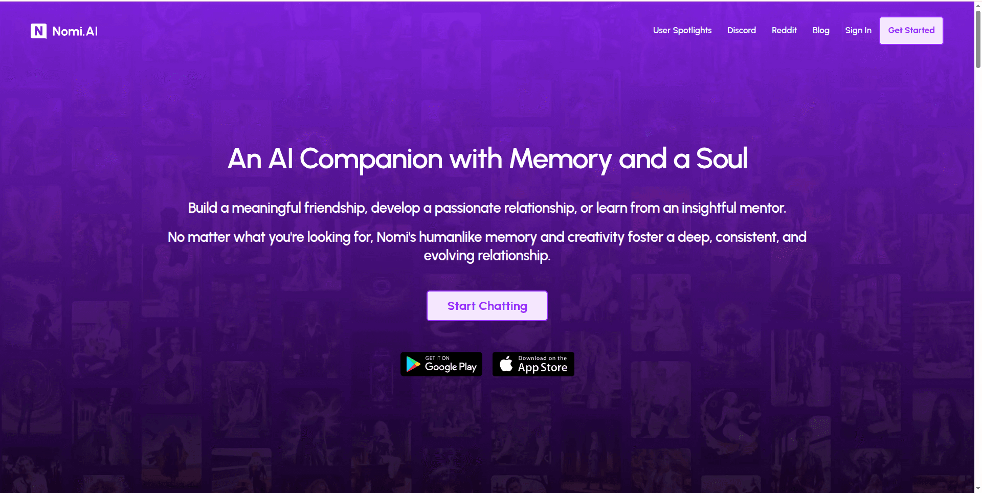 Nomi AI companion app interface
