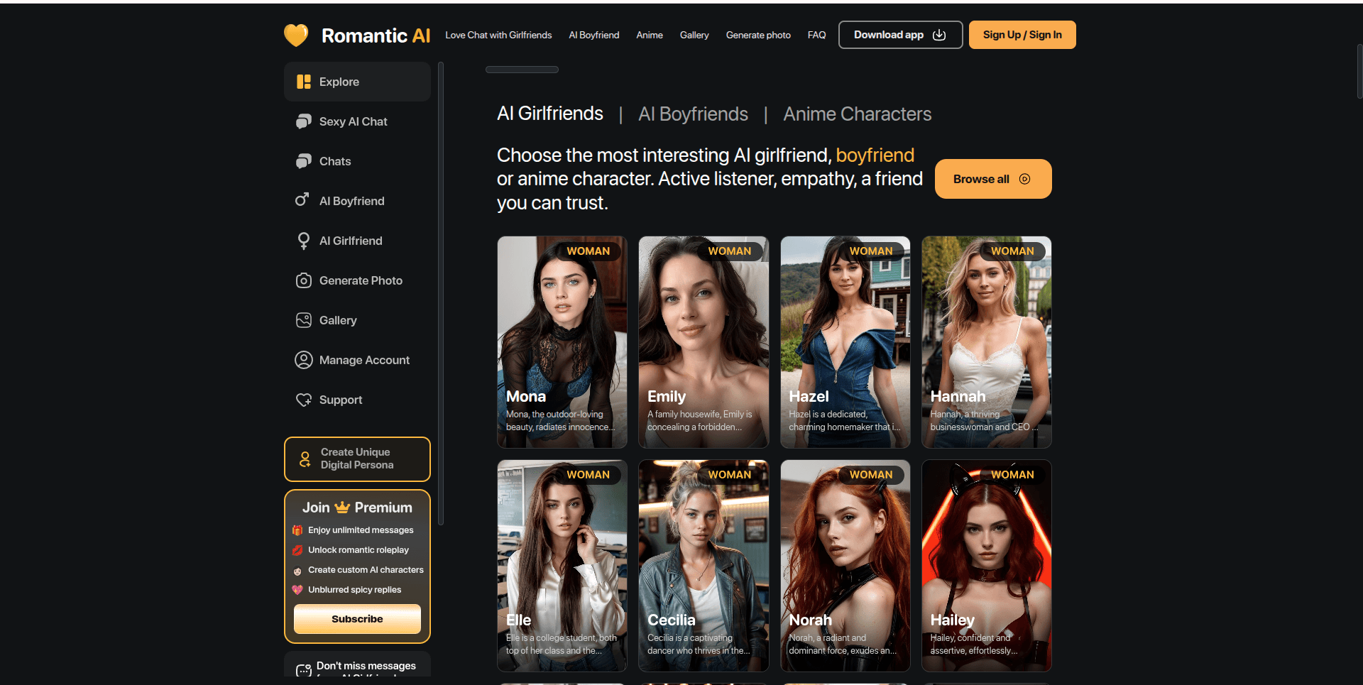 Romantic AI interface