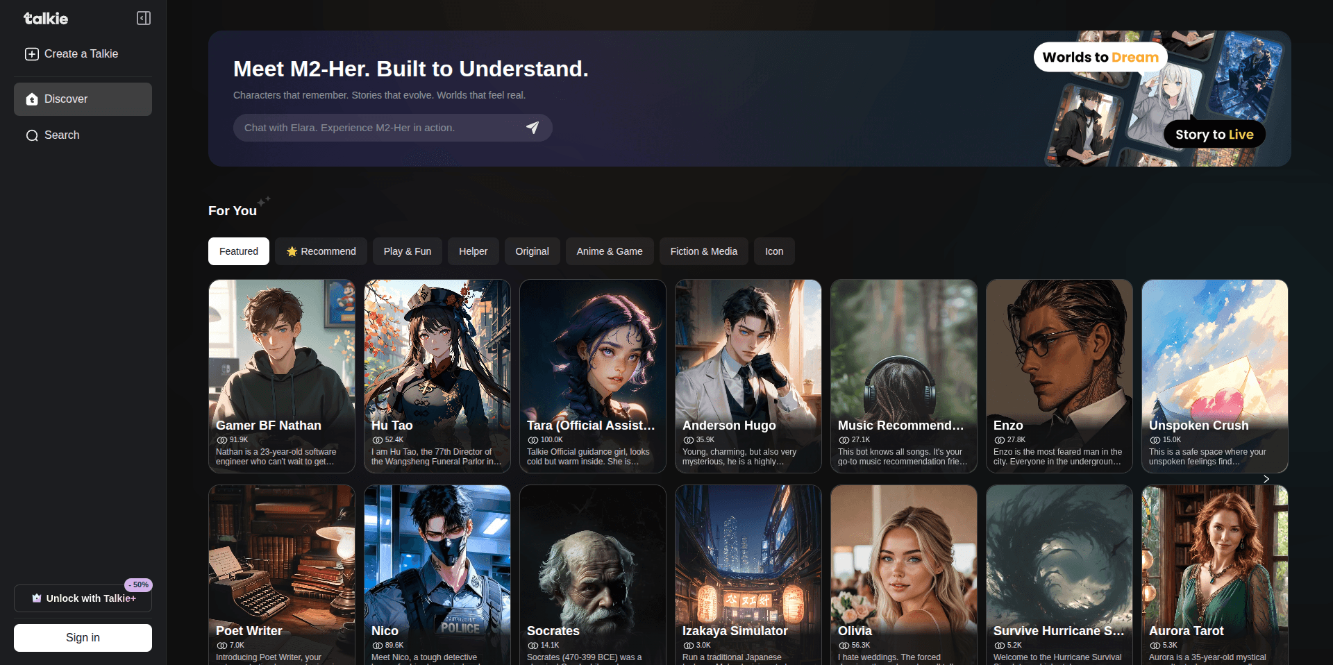 Talkie AI interface