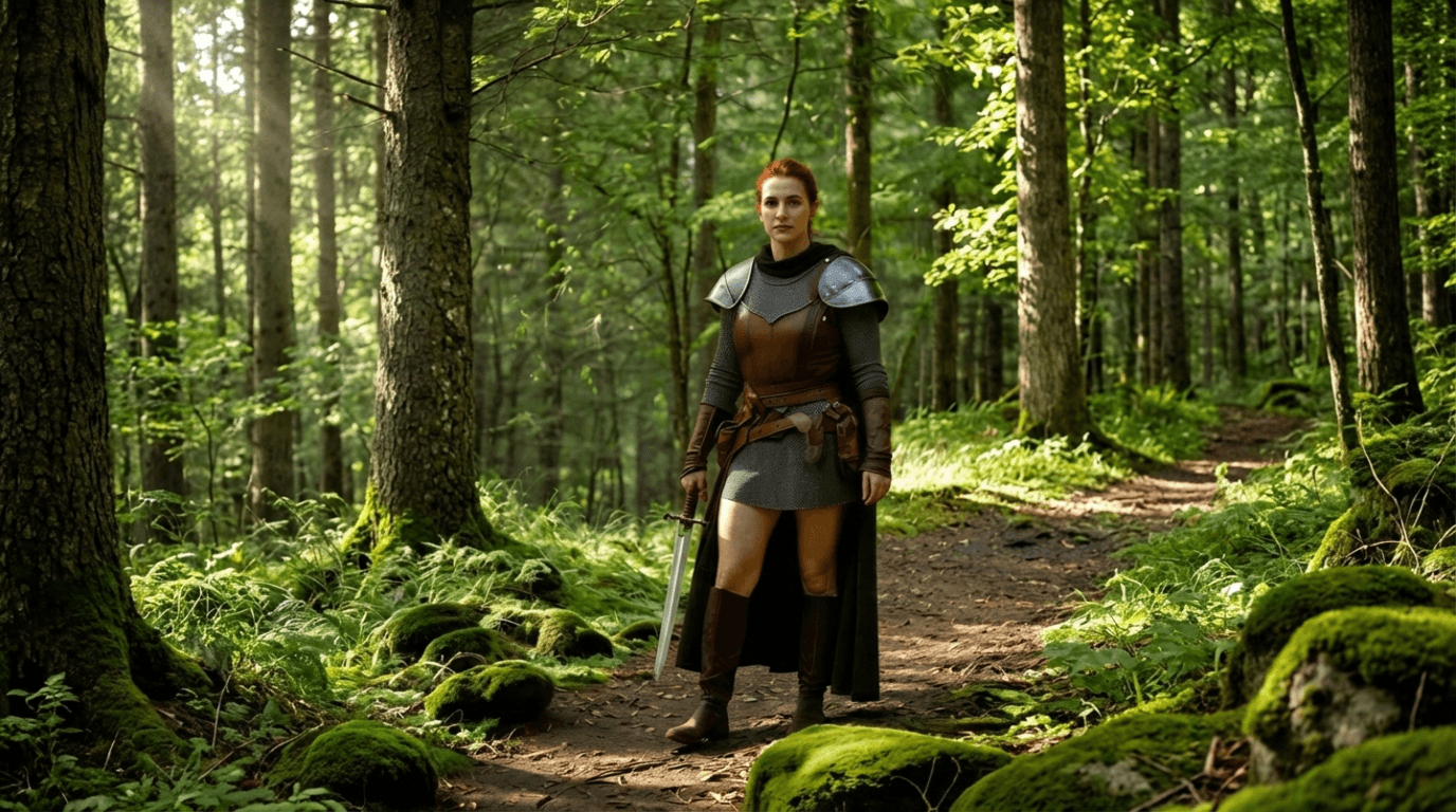 Fantasy adventure AI roleplay – knight and dragon scene